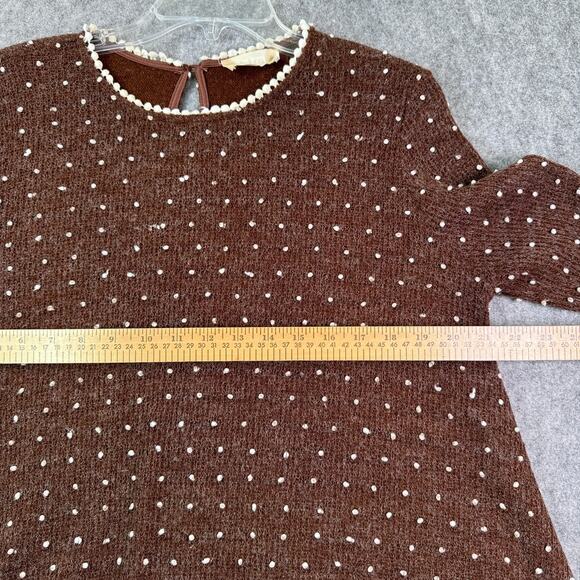 Altar'd State Women's L Brown Cream Polka Dot Cottage Boho Crochet Edge Sweater - Picture 7 of 7
